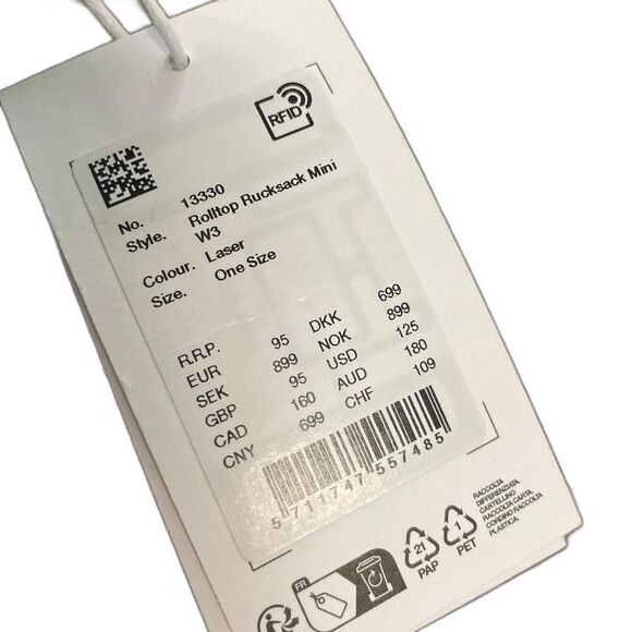 RAINS Mini Rolltop Backpack W3 Laser Blue Bag | NWT Waterproof Weather-Resistant - Picture 2 of 3